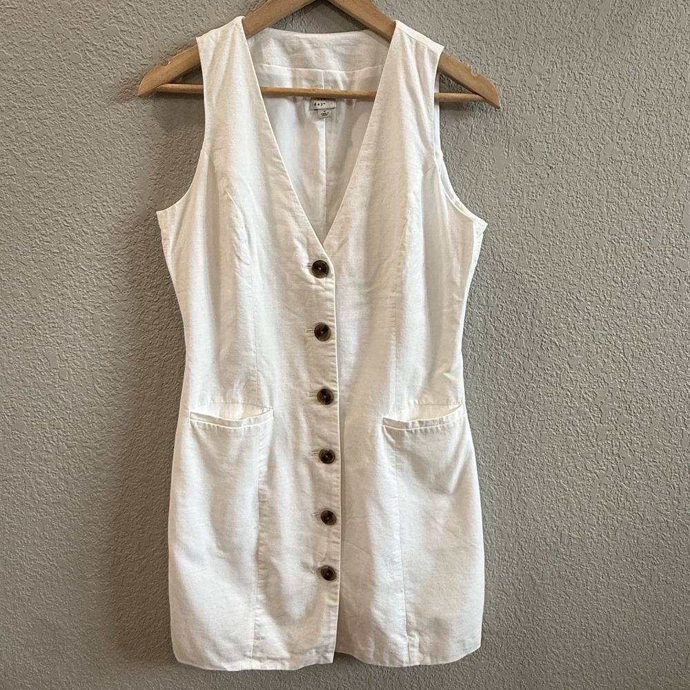 A New Day Women's V-Neck Mini Vest Dress White Small Tortoiseshell
